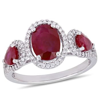 2 1/6 CT TGW Ruby and 1/3 CT TW Diamond Three Stone Ring in 14K White Gold