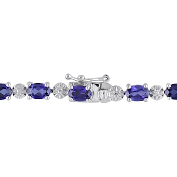 9 7/8 CT TGW Created Blue Sapphire and Diamond Accent Bracelet in
Sterling Silver