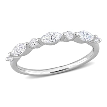 1/2 CT DEW Created Moissanite Semi-Eternity Ring in Sterling Silver