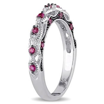 1/3 CT TGW Created Ruby and Diamond Vintage Anniversary Ring in 10K
White Gold with BlacK Rhodium