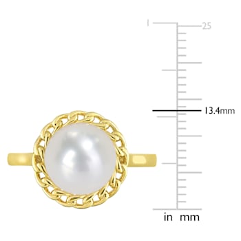 9-9.5MM Freshwater Cultured Pearl Halo Link Ring in Yellow Plated
Sterling Silver
