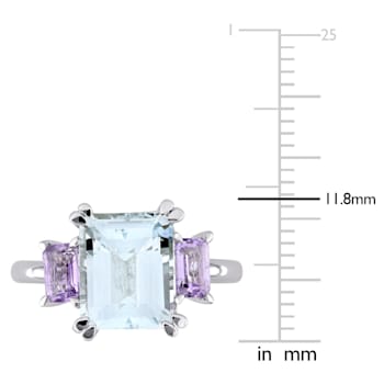 3 2/5 CT TGW Aquamarine and Rose de France 3-Stone Cocktail Ring in
Sterling Silver