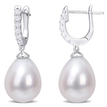 8.5-9MM Freshwater Cultured Pearl and 1/5 CT TGW Cubic Zirconia Drop
Earrings in Sterling Silver