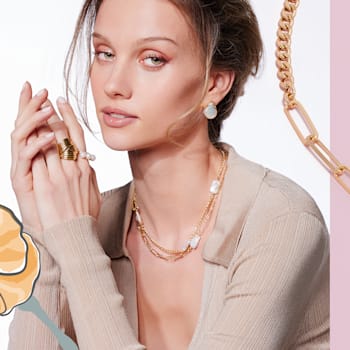 10-16.5MM Freshwater Cultured Pearl Station Necklace in 14K Yellow Gold
Over Sterling Silver