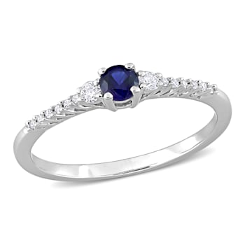 1/3 CT TGW Created Blue and White Sapphire with Diamond Accent Ring in
Sterling Silver