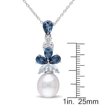 9.5-10MM Freshwater Cultured Pearl and 3 1/4 CT TGW Topaz Pendant with
Chain in Sterling Silver