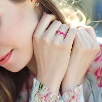 3 1/3 CT TGW Ruby and 1/3 CT TW Diamond Semi Eternity Ring in 14K Rose Gold