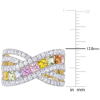 3 3/4 CT TGW Multi-Color Sapphire Crisscross Ring in 14K Yellow Gold