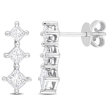 1 CT TW Diamond 3-Stone Drop Earrings in 14K White Gold