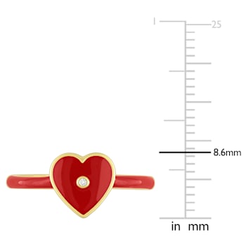 0.01 CT TGW Created White Sapphire Heart Red Enamel Ring in Yellow
Plated Sterling Silver