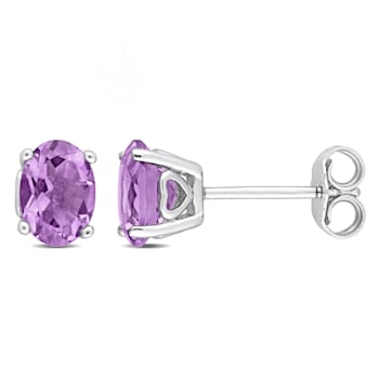 1 3/8 CT TGW Oval Amethyst Stud Earrings in Sterling Silver