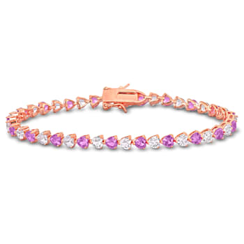 12 CT TGW Created Pink and White Sapphire Bracelet in Rose Plated
Rhodium Over Sterling Silver