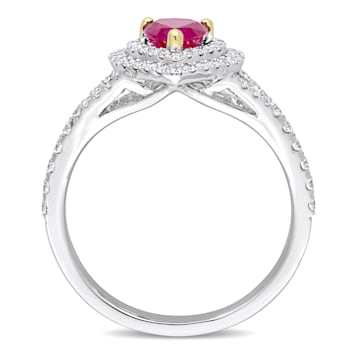 3/5 CT TGW Ruby and 2/5 CT TW Diamond Double Halo Ring in 14K White Gold
