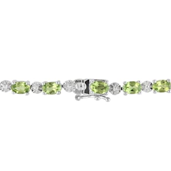 8 4/5 CT TGW Peridot and Diamond Accent Bracelet in Sterling Silver