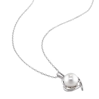 8.5-9MM Freshwater Cultured Pearl and Diamond Pendant with Chain in
Sterling Silver