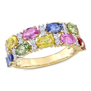 3 CT TGW Multi-Color Sapphire Semi-Eternity Ring in 14K Yellow Gold