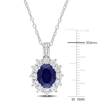 4 CT TGW Created Blues, White Sapphire and Diamond Accent Pendant with
Chain in Sterling Silver