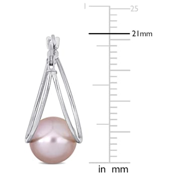8-8.5MM Pink Freshwater Cultured Pearl Drop Earrings in 10K White Gold