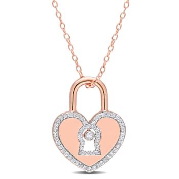 1/5ctw Diamond Heart Lock Pendant with Chain in 18K Rose Gold Over
Sterling Silver