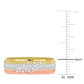 Men's 6mm Cubic Zirconia Matte Three Row Wedding Band in 14K 3-Tone Gold