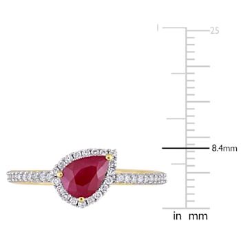 7/8 CT TGW Ruby and 1/5 CT TW Diamond Tilted Teardrop Halo Ring in 14K
Yellow Gold