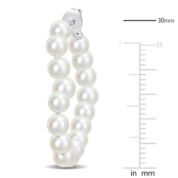 4-4.5MM Freshwater Cultured Pearl Open Heart Hoop Earrings in Sterling Silver