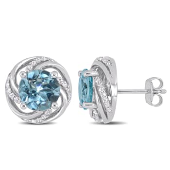 5 CT TGW Sky Blue Topaz and White Topaz Stud Earrings in Sterling Silver