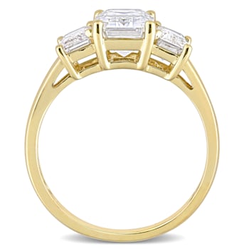 2-3/4 CT DEW Created Moissanite 3-Stone Engagement Ring in 10K Yellow Gold