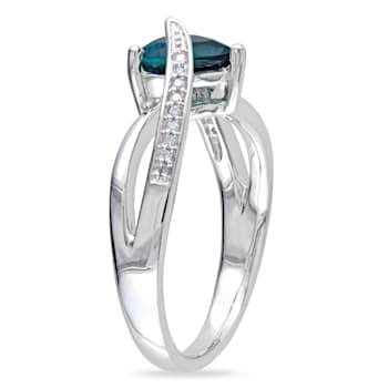 1 CT TGW Created Emerald and Diamond Accent Heart Ring in Sterling Silver