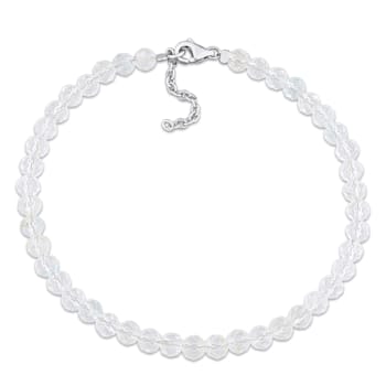 6 1/2 CT TGW White Topaz Beaded Bracelet with Sterling Silver Clasp