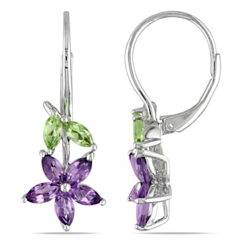 1 4/5 CT TGW Amethyst and Peridot Floral Earrings in Sterling Silver