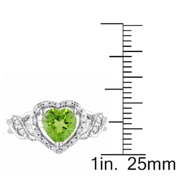 1 1/3 CT TGW Peridot and 1/10 CT TW Diamond Heart Ring in Sterling Silver