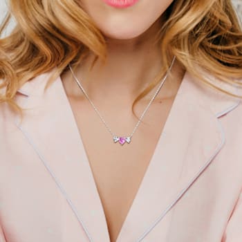 2 5/8 CT TGW Created Pink Sapphire Triple Heart Necklace in Sterling Silver