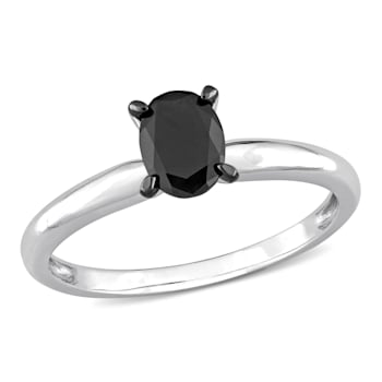 1/2 ct Black Diamond Solitaire Engagement Ring in 14K White Gold