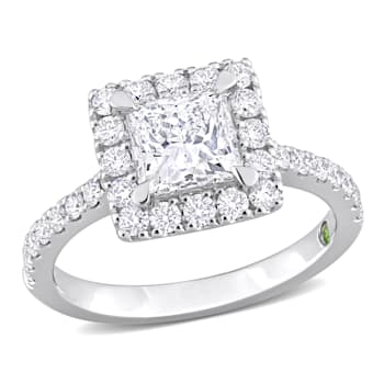 2 CT TGW Lab Grown Diamond with Tsavorite Accent Halo Engagement Ring in
14K White Gold