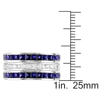 3-Pcs Set of 2 1/4 CT TGW Created Blue and White Sapphire Anniversary
Band in Sterling Silver