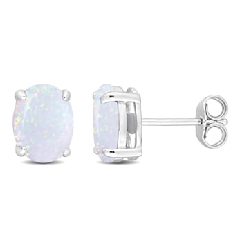 2 CT TGW Oval Created Opal Stud Earrings in Sterling Silver