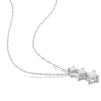4/5 CT TW Diamond 3-Stone Drop Pendant with Chain in 14K White Gold