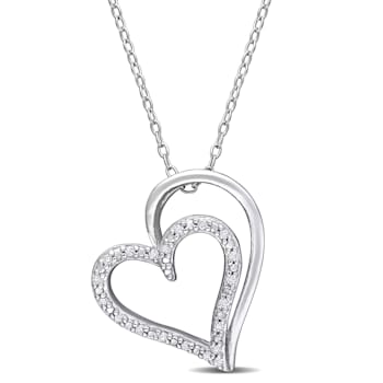 1/10 CT TDW Diamond Double Heart Pendant with Chain in Sterling Silver