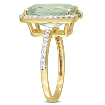 6 7/8 CT TGW Green Quartz and White Topaz Semi Halo Ring in Yellow
Plated Sterling Silver