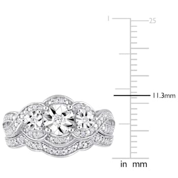 1/4 CT TW Diamond 3-Stone Bridal Set in Sterling Silver