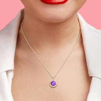 2 1/4 TGW Amethyst Halo Link Pendant with Chain in Yellow Plated
Sterling Silver