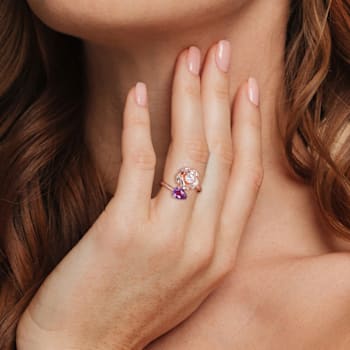 1 CT TGW Africran-Amethyst and Topaz 2-Stone Rose Ring in Rose Plated
Sterling Silver