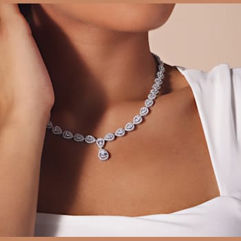 38 CT TGW Cubic Zirconia Teardrop Necklace in Sterling Silver