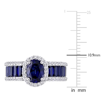 4 3/4 CT TGW Created Blue and White Sapphire Vintage Halo Ring in
Sterling Silver