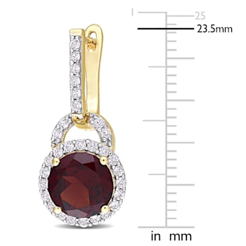 4/8 CT TGW White Topaz and Garnet Earrings in Yellow Plated Sterling Silver