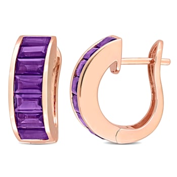 3 5/8 CT TGW Amethyst Hoop Earrings in Rose Plated Sterling Silver