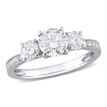 1-3/8 CT DEW Created Moissanite 3-Stone Engagement Ring in 10K White Gold