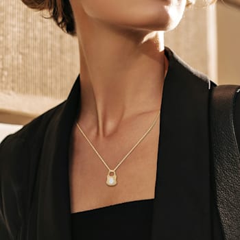 1/10 CT TW Diamond Lock Pendant with Chain in 14K 2-Tone Gold
