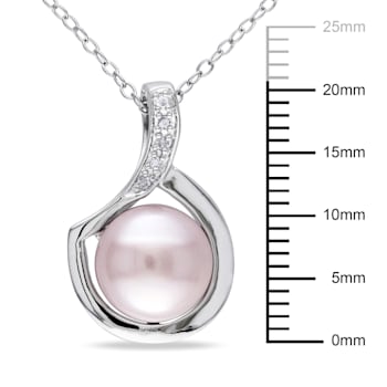 9-9.5MM Pink Freshwater Cultured Pearl and Diamond Pendant with Chain in
Sterling Silver